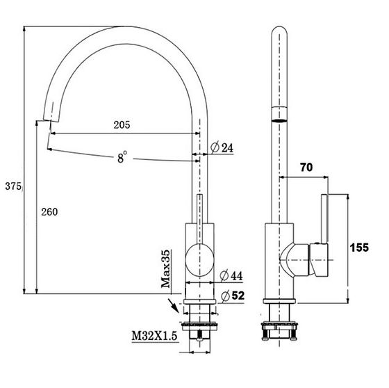 Смеситель для кухни Warmer Black Line 250140