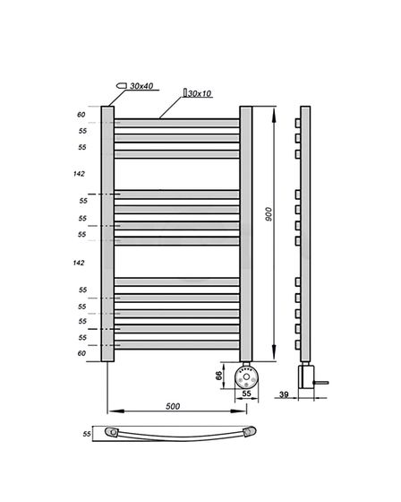 Полотенцесушитель электрический Solent Yarumo SR-018 900х500 П12 белый