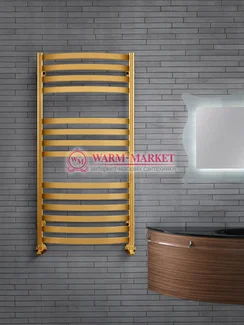 Aviel Gold - золотой полотенцесушитель с прямоугольными горизонталями, выгнутый