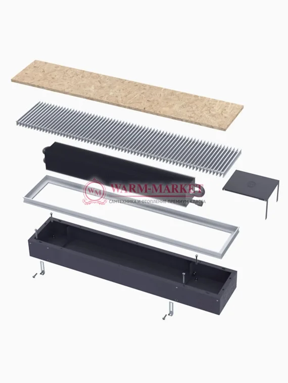 Конвектор внутрипольный Helios Therm Double Alpha (CIAD) без вентилятора глубиной 180мм с алюминиевой решеткой цвета шампань