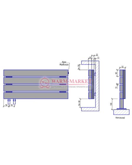 Steel G 60х30 1250 - горизонтальный трубчатый дизайн-радиатор, 5 секций