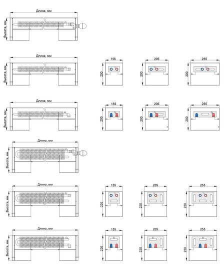 Конвектор напольный Helios Therm Alpha Floor (CAF) с нижним подключением высотой 230мм
