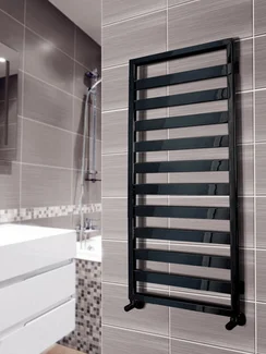 Tempra Black - черный дизайн полотенцесушитель с широким профилем прямоугольного сечения