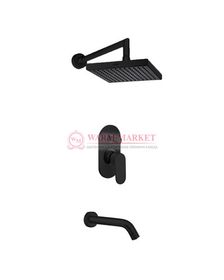 Встраиваемый комплект для ванны с изливом и верхней душевой насадкой черный А13028-Bl