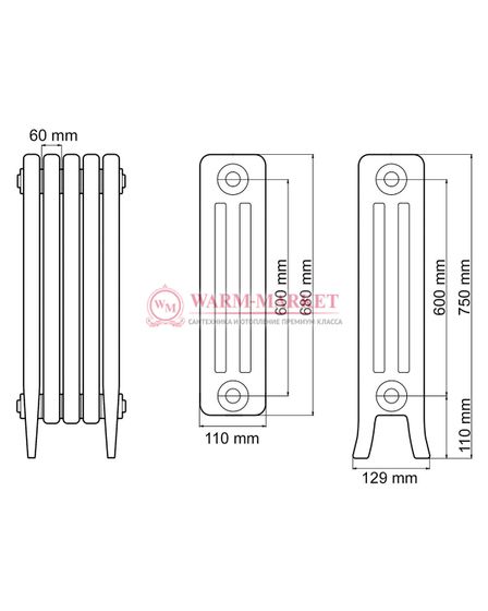 Чугунный радиатор Viadrus Kalor 600/110