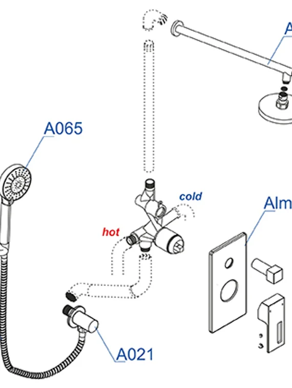 Встраиваемый комплект для душа с верхней душевой насадкой и лейкой черный A16069-Bl