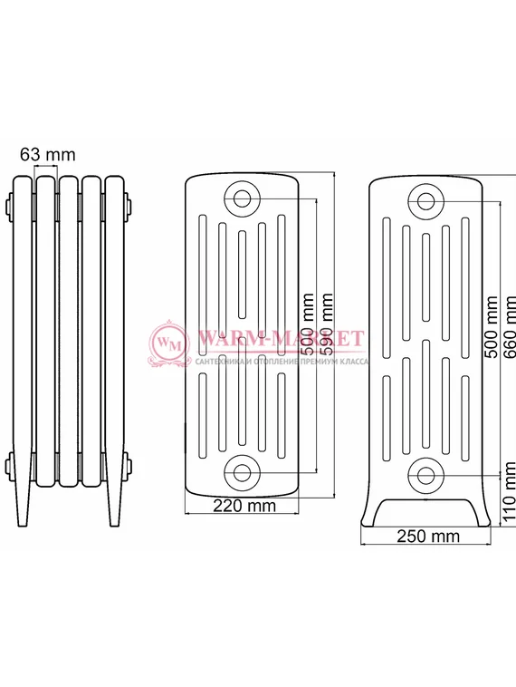 Чугунный радиатор Demir Dokum Tower 6066
