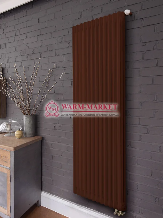 Трубчатый вертикальный радиатор Dia Norm 3180 трехтрубный нижнее правое/левое подключение с вентилем коричневого цвета