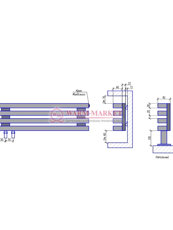 Steel N 30х60 1250 - напольный трубчатый дизайн-радиатор, 3 секции