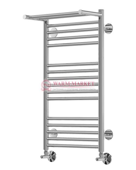 Аврора П16-2 - водяной полотенцесушитель с полкой, нижнее подключение, черный