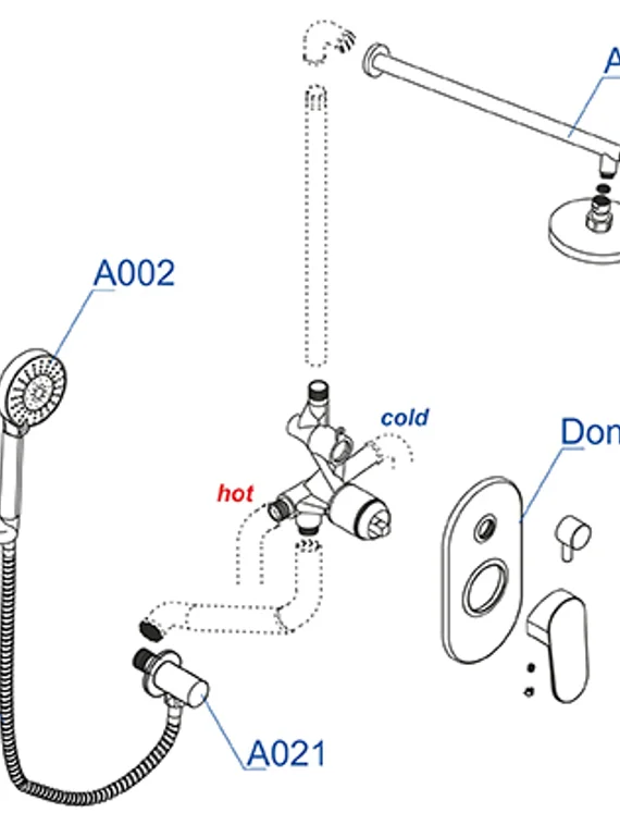 Встраиваемый комплект для душа с верхней душевой насадкой и лейкой черный A14229-Bl