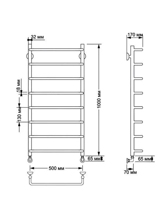 Водяной полотенцесушитель Secado Мерида 1 из латуни