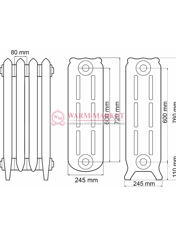 Чугунный радиатор Demir Dokum Retro Lux 600/226