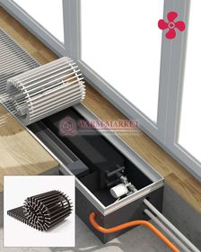 Конвектор внутрипольный Helios Therm Double Air (CIADA) с вентилятором глубиной 135мм с алюминиевой решеткой шоколадного цвета