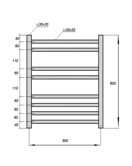 Полотенцесушитель электрический Solent Nuovo SR-002 600х500 П8 черный
