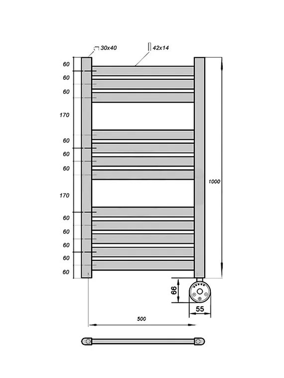 Полотенцесушитель электрический Solent Olivera SR-016 1000х500 П12 черный