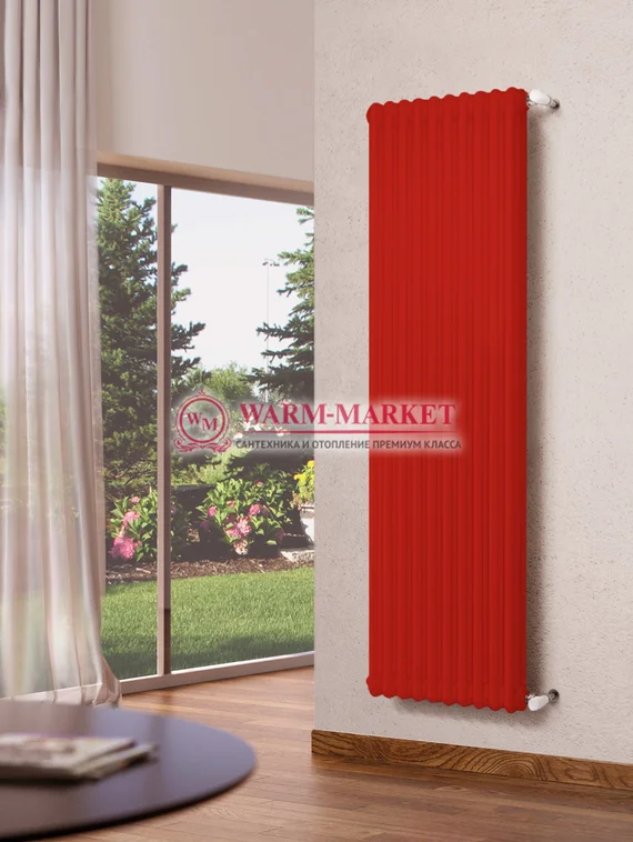 Трубчатый вертикальный радиатор Dia Norm 3180 трехтрубный с боковым подключением красного цвета