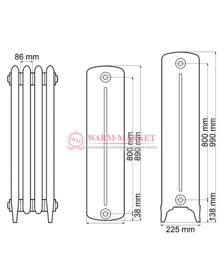 Чугунный радиатор Viadrus Bohemia R 800/225