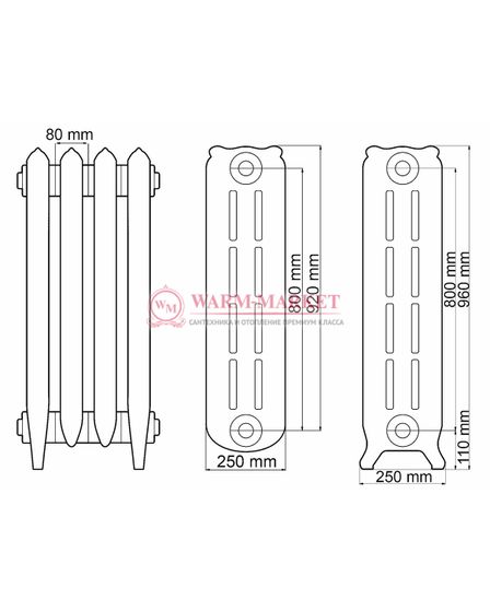 Чугунный радиатор Demir Dokum Retro Lux 800/226