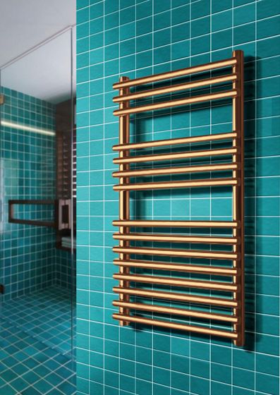 Leona - дизайн полотенцесушитель с круглыми перекладинами внахлест цвета бронза