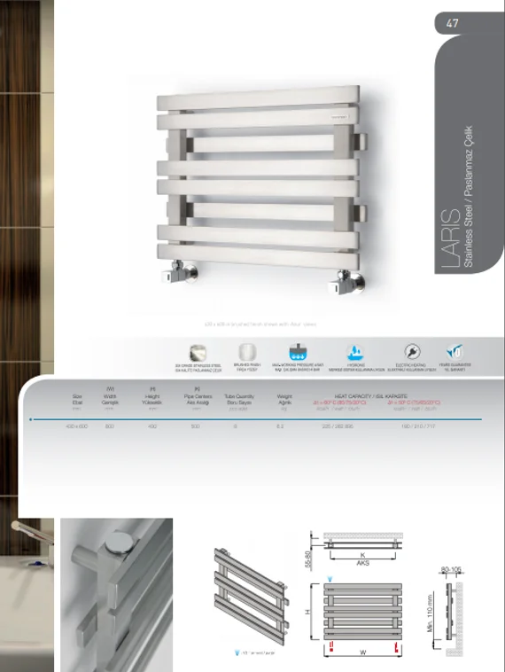 Laris Mat-дизайнерский полотенцесушитель из матовой полированной нержавеющей стали