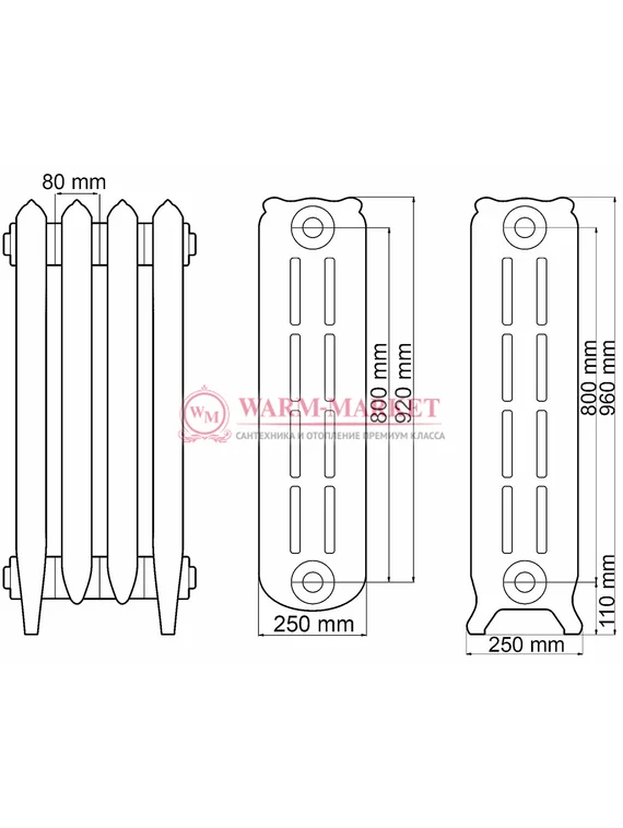 Чугунный радиатор Demir Dokum Retro Lux 800/226