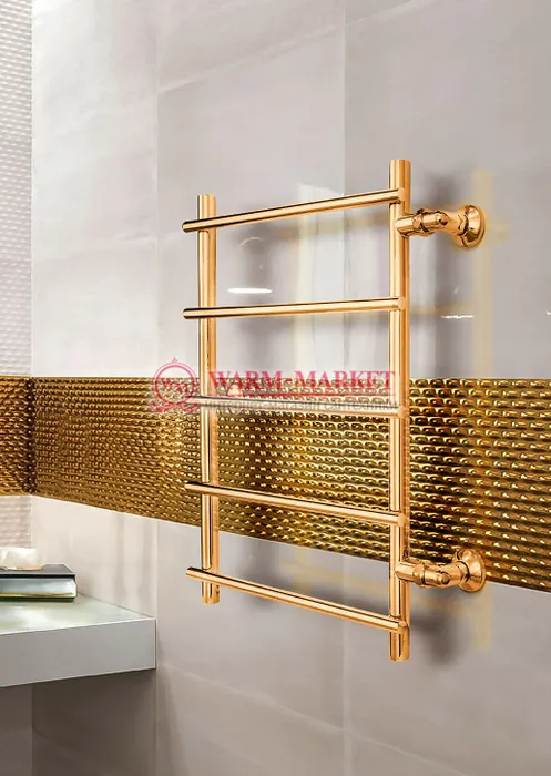 Quinta gold  - золотой полотенцесушитель с перекладинами внахлест, боковое подключение | Фото 1