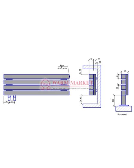 Steel V 40х40 3000 - вертикальный трубчатый дизайн-радиатор, 10 секций