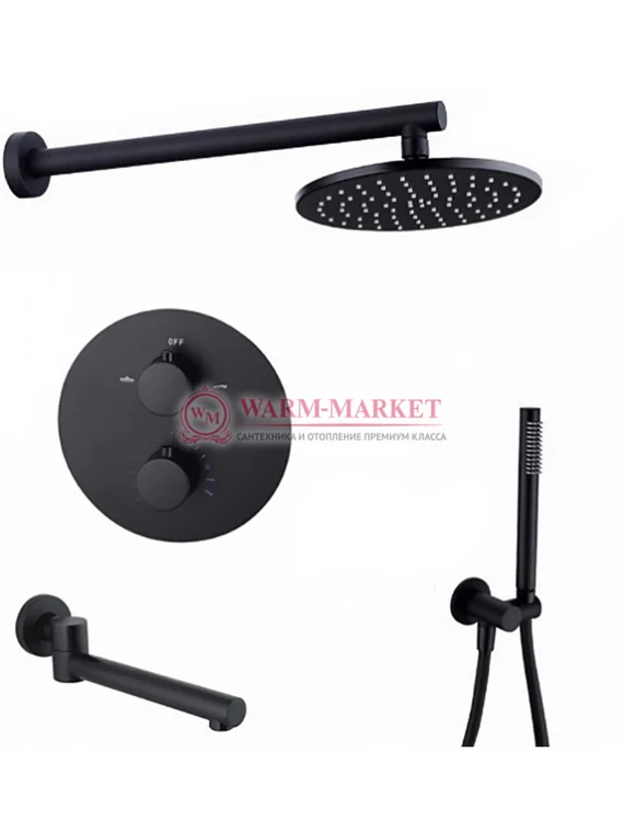 Душевой комплект термотатический 3в1 Warmer Black Line 400300-10D Termo