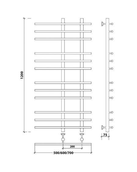 Водяной полотенцесушитель Secado Турин 3 из нержавеющей стали