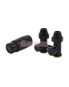 Комплект узел нижнего подключения прямой G 3/4 x 3/4 D=50 мм с термоголовкой M30x1,5 + 2 Ниппеля 1/2x3/4 Черный 9005