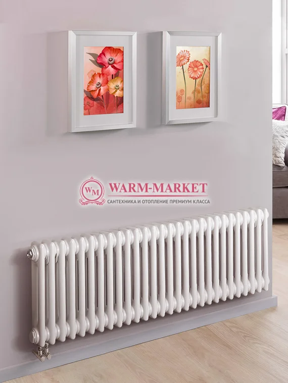 Трубчатый радиатор Purmo Delta 2057-28 секций, двухтрубный с нижним правым/левым подключением с вентилем.