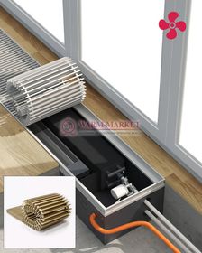 Конвектор внутрипольный Helios Therm Double Air (CIADA) с вентилятором глубиной 180мм с алюминиевой решеткой золотого цвета