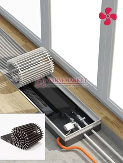 Конвектор внутрипольный Helios Therm Alpha Air (CIAA) с вентилятором глубиной 110мм с алюминиевой решеткой шоколадного цвета