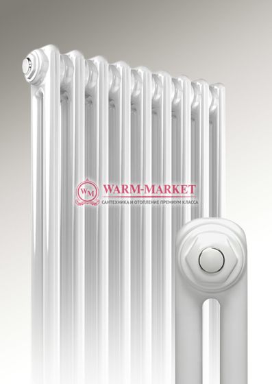 Вертикальный трубчатый радиатор, двухтрубный, нижнее правое/левое подключение с вентилем