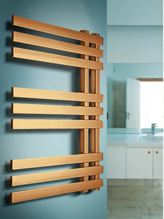 Vega - дизайн полотенцесушитель оригинальной формы с квадратным профилем цвета бронза