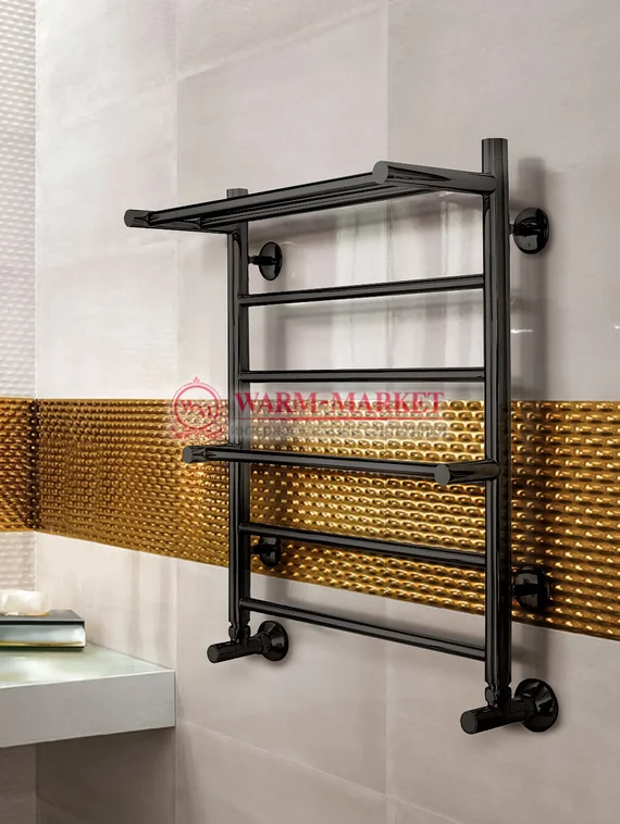 Ankona-водяной полотенцесушитель с полкой, нижнее подключение цвет черный