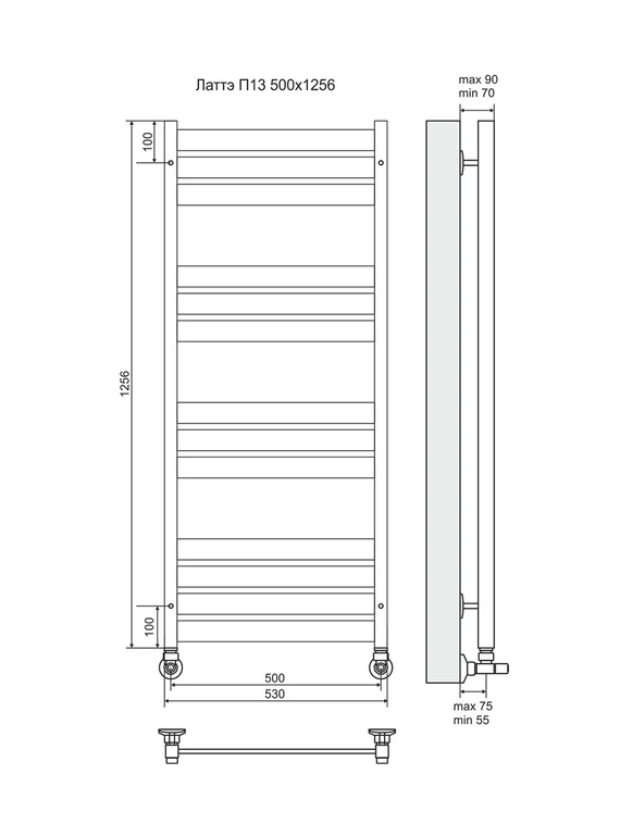 Латте П13 - водяной полотенцесушитель, нижнее подключение, белый