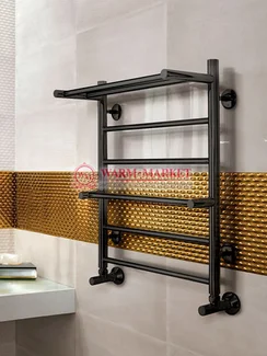 Ankona-черный полотенцесушитель с полкой, нижнее подключение