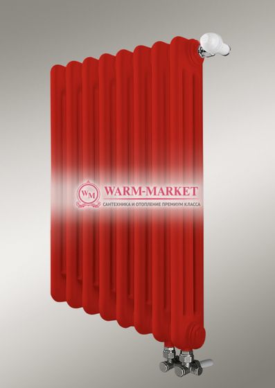 Трубчатый радиатор Dia Norm 3037 трехтрубный с нижним правым/левым подключением красного цвета