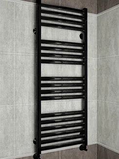 Greta Black - черный полотенцесушитель с квадратными вертикалями.