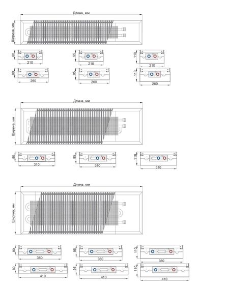 Конвектор внутрипольный Helios Therm Alpha (CIA) без вентилятора глубиной 95мм с алюминиевой решеткой цвета шампань