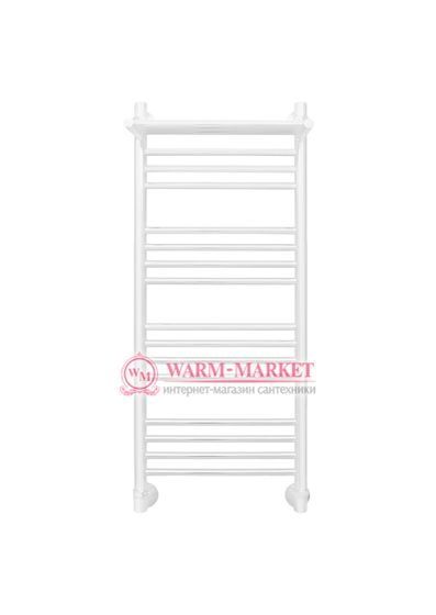 Mini P 1000х400 - узкий водяной полотенцесушитель с полкой из нержавеющей стали 400 мм. шириной, белый.