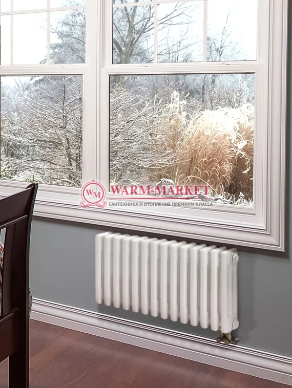 Трубчатый радиатор Purmo Delta 3037-14 секций, трехтрубный с нижним правым/левым подключением с вентилем.