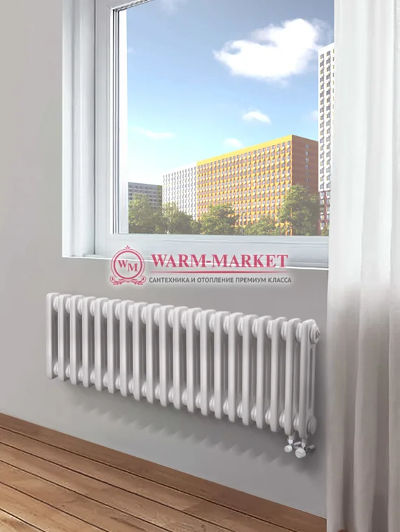 Трубчатый радиатор Dia Norm 3037-22 секции, трехтрубный с нижним подключением с вентилем.