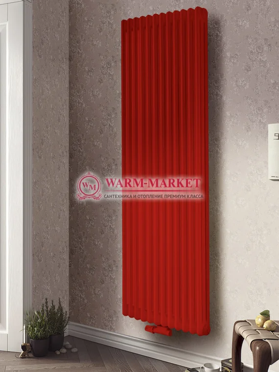 Трубчатый вертикальный радиатор Dia Norm 3180 трехтрубный с нижним центральным подключением красного цвета