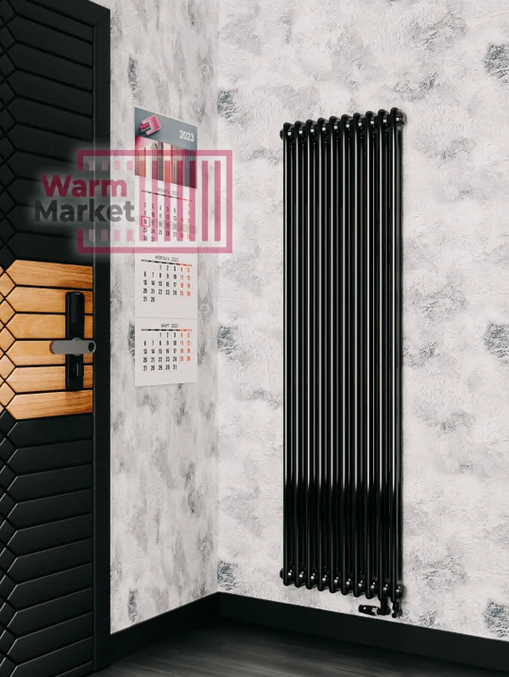 Вертикальный трубчатый радиатор Solira 2150 N24 нижнее проходное подключение, черный (RAL 9005)