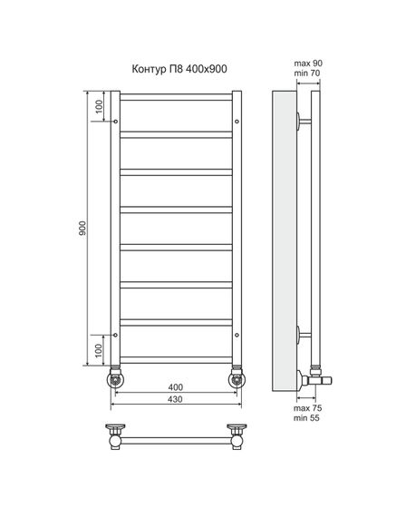 Контур П8-2 - водяной полотенцесушитель с полкой, нижнее подключение, цвет бронза