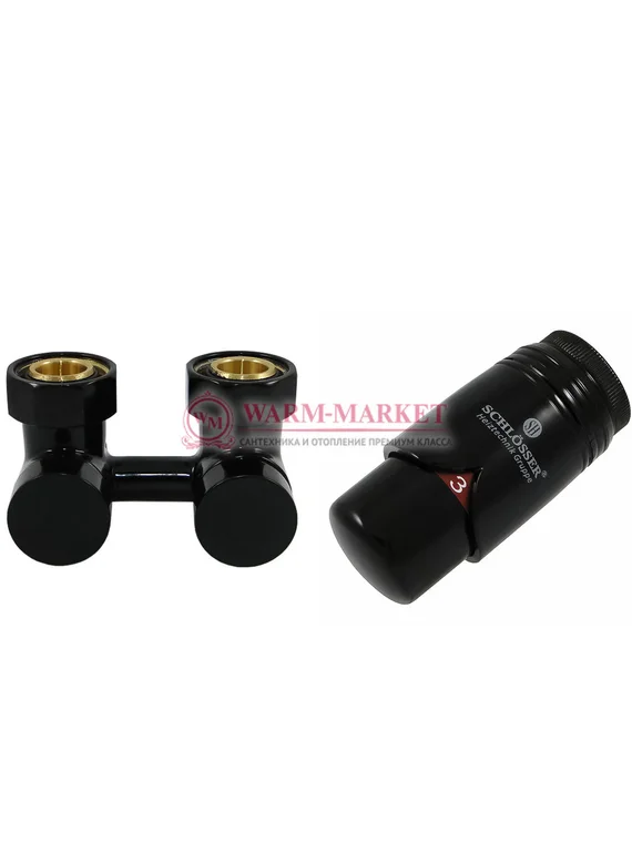 Комплект эксклюзивного узла подключения угловой G 3/4 x М22x1,5 с термоголовкой Brilliant SH Черный 9005