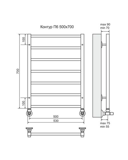Контур П6-3 - электрический полотенцесушитель, черный